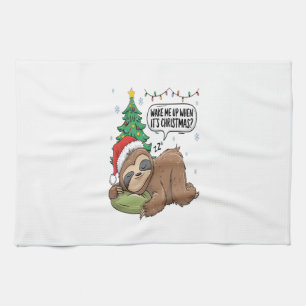 Christmas Sloth Wake Me Up Holiday Nap Tea Towel