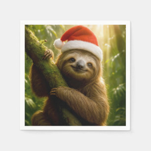 Christmas Sloth Wearing a Santa Hat Napkin