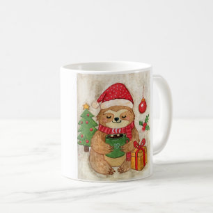 Christmas sloth with hot cocoa coffee mug