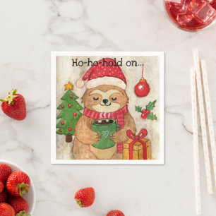 Christmas sloth with hot cocoa napkin