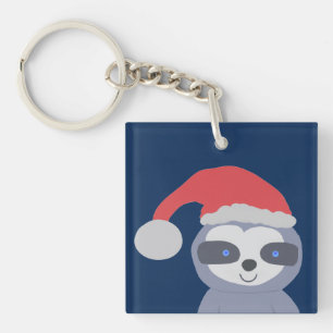 Christmas Sloth with Santa Hat Key Ring