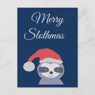 Christmas Sloth with Santa Hat Postcard