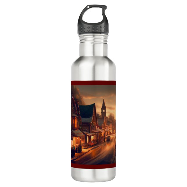 Christmas Small Town 1 710 Ml Water Bottle (Front)