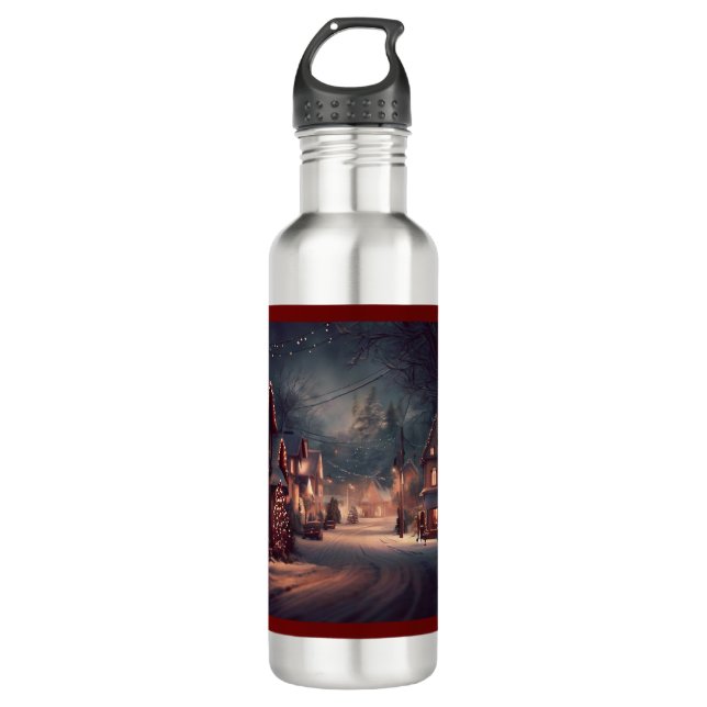 Christmas Small Town 3 710 Ml Water Bottle (Front)