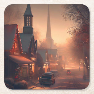 Christmas Small Town 4 Square Paper Coaster