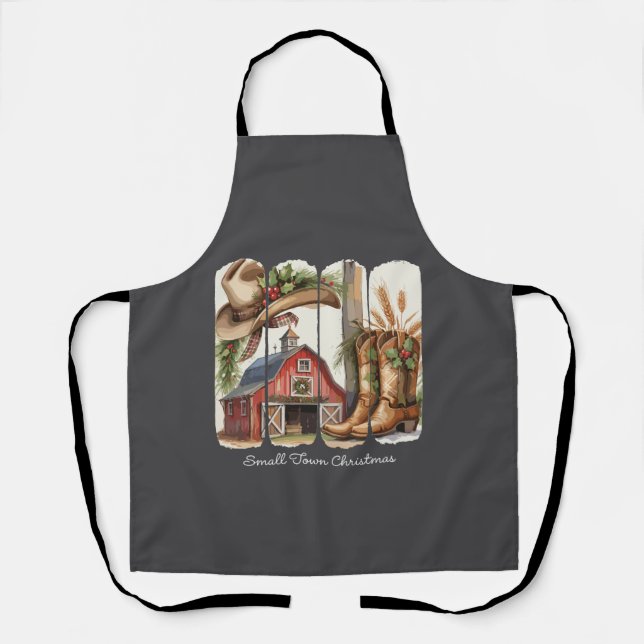 Christmas Small Town Retro Western Cowgirl Boots Apron (Front)