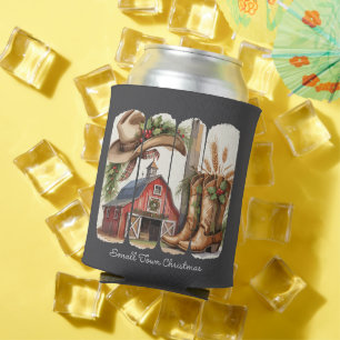 Christmas Small Town Retro Western Cowgirl Boots Can Cooler