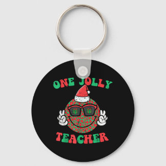 Christmas Smile Peace Jolly Teacher Retro Xmas Key Ring