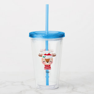 Christmas Smiling Reindeer Face Acrylic Tumbler