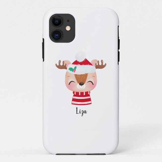Christmas Smiling Reindeer Face Case-Mate iPhone Case (Back)