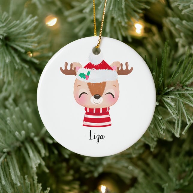 Christmas Smiling Reindeer Face Ceramic Tree Decoration (Tree)