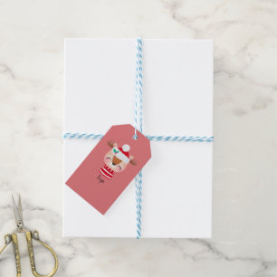 Christmas Smiling Reindeer Face Gift Tags