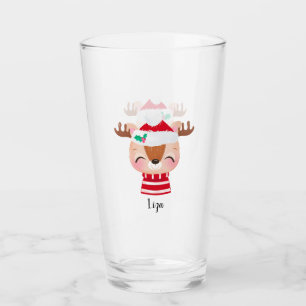 Christmas Smiling Reindeer Face Glass