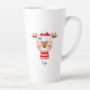 Christmas Smiling Reindeer Face Latte Mug