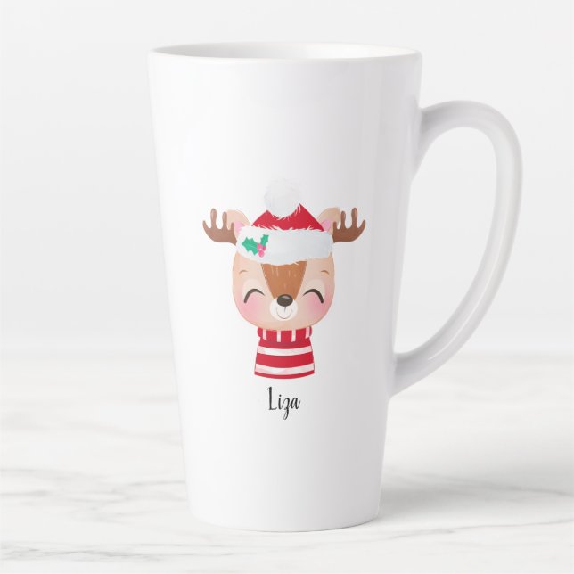 Christmas Smiling Reindeer Face Latte Mug (Right)