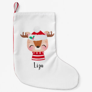 Christmas Smiling Reindeer Face Small Christmas Stocking