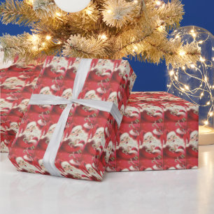 Christmas Smiling Santa Claus Holding Candy Canes Wrapping Paper