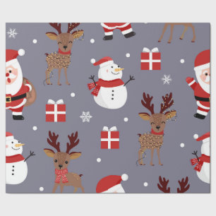 Christmas Smoke Grey/ Santa Snowman Wrapping Pape Wrapping Paper