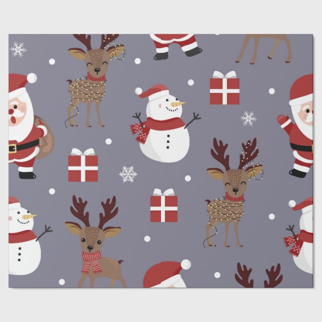 Christmas Smoke Grey/ Santa Snowman Wrapping Pape Wrapping Paper (Seam)