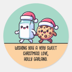Christmas Snacks Milk and Cookie Cute Custom Text Classic Round Sticker