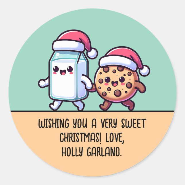 Christmas Snacks Milk and Cookie Cute Custom Text Classic Round Sticker (Front)