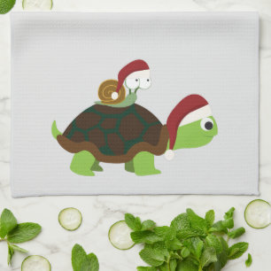 Christmas Snail on a turtle Tea Towel