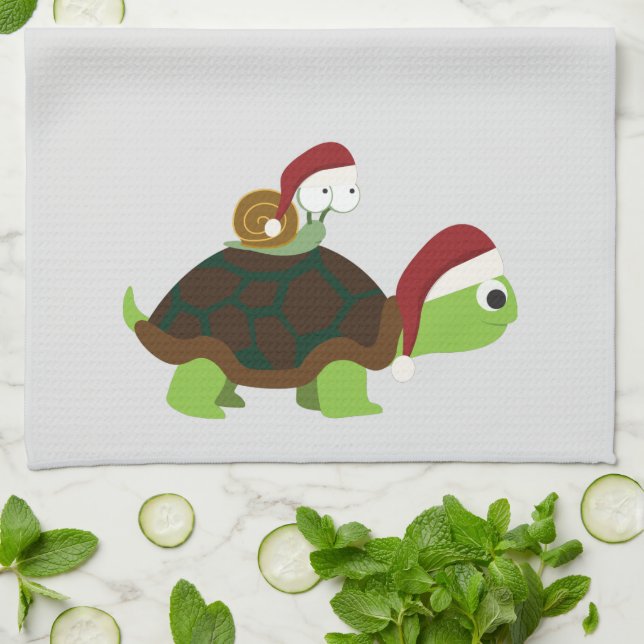 Christmas Snail on a turtle Tea Towel (Folded)