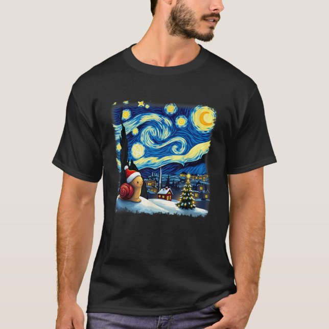 Christmas Snail Starry Night  T-Shirt (Front)