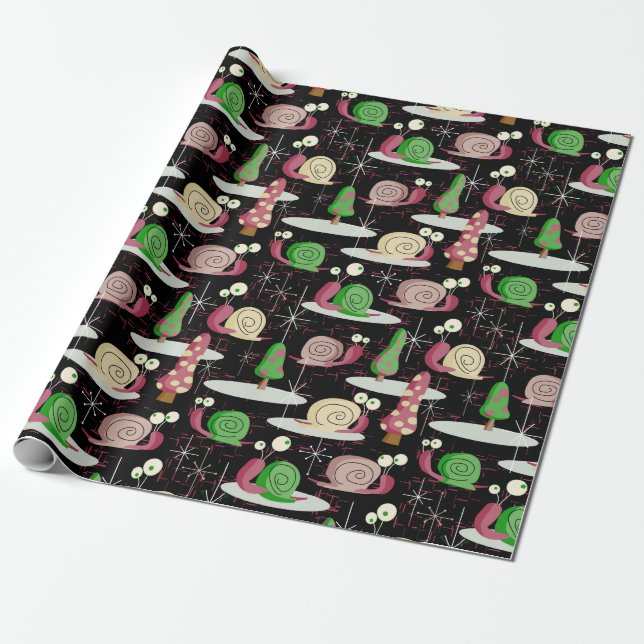 Christmas Snaily Snails - MidCentury Retro -- Wrapping Paper (Unrolled)