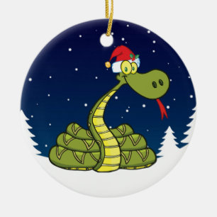 christmas snake in santa hat ceramic tree decoration