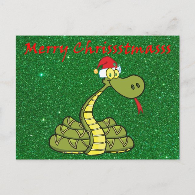 christmas snake in santa hat holiday postcard (Front)