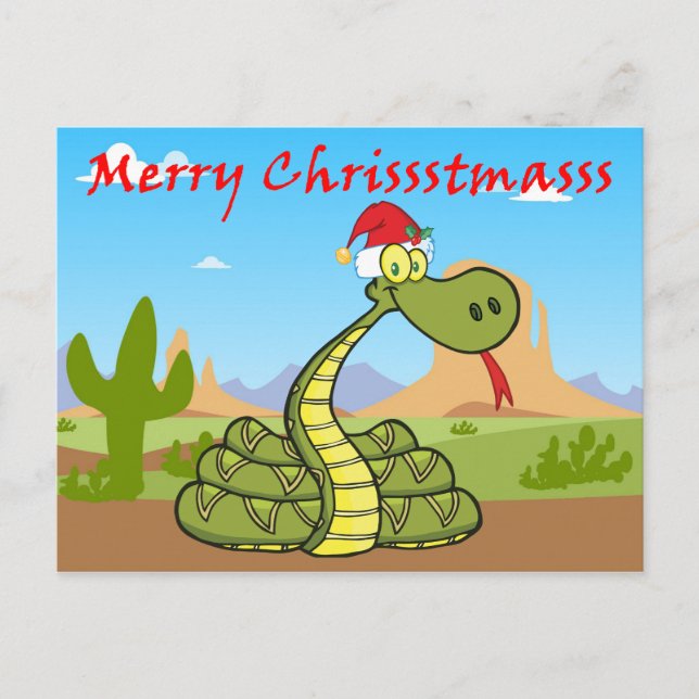 christmas snake in santa hat holiday postcard (Front)