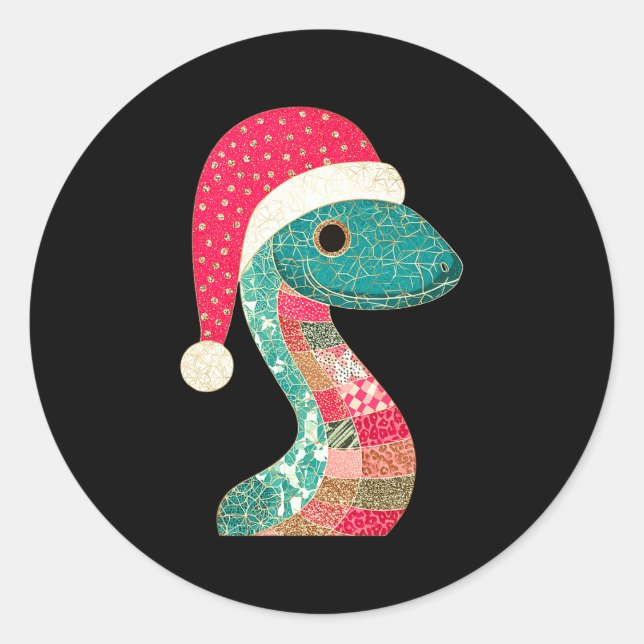 Christmas Snake Santa Hat Holiday Fun Premium Tri- Classic Round Sticker (Front)