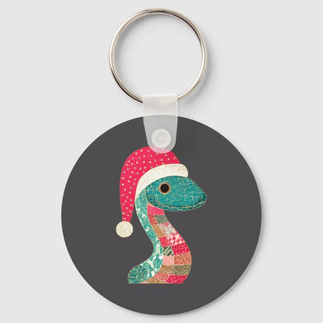 Christmas Snake Santa Hat Holiday Fun Premium Tri- Key Ring (Front)