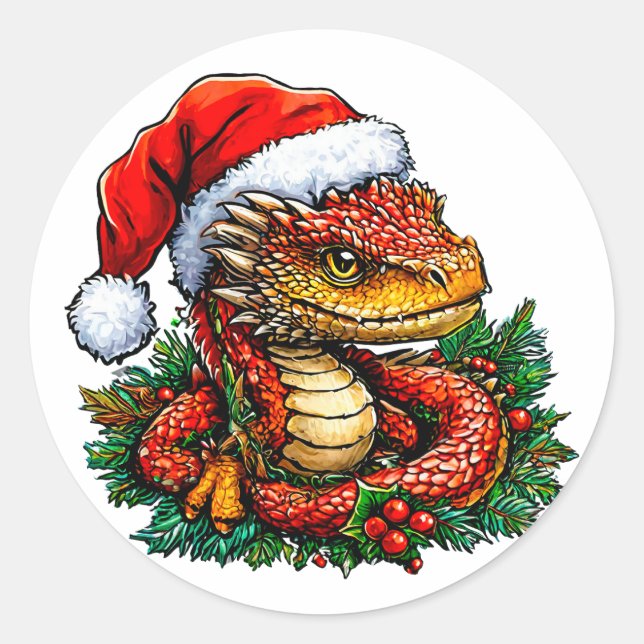 Christmas snake Unique Winter Animal Gift Classic Round Sticker (Front)