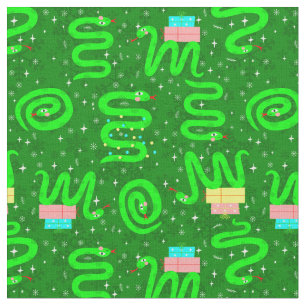 christmas snakes xmas lights snowflakes green  fabric