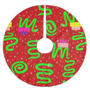 christmas snakes xmas lights snowflakes red  brushed polyester tree skirt
