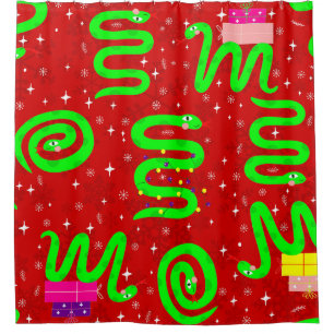 christmas snakes xmas lights snowflakes red shower curtain