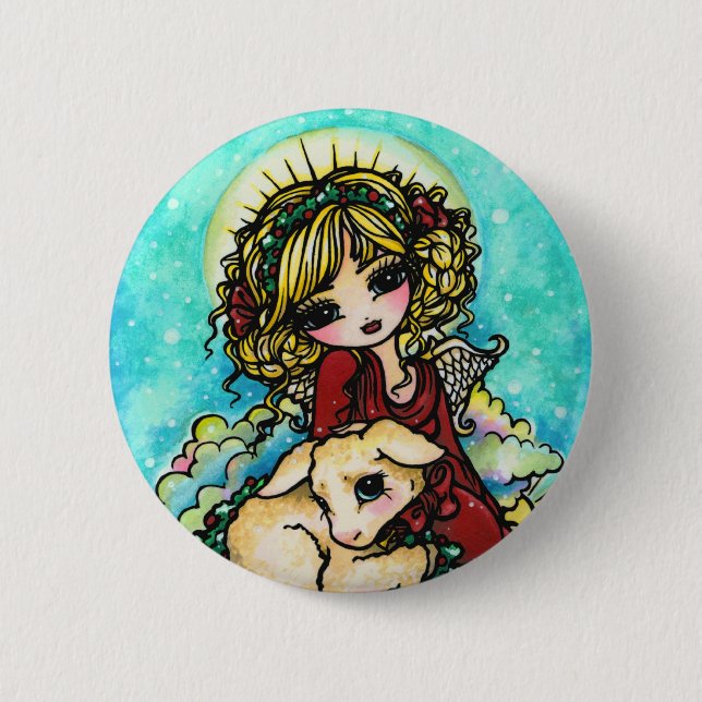Christmas Snow Angel Lamb Snow Fantasy Art 6 Cm Round Badge (Front)