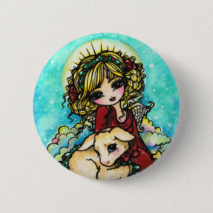 Christmas Snow Angel Lamb Snow Fantasy Art 6 Cm Round Badge