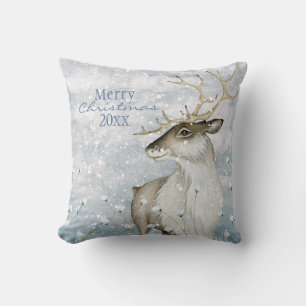 Christmas Snow Animal Deer Typography Personalise Cushion