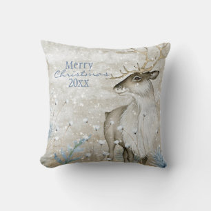 Christmas Snow Animal Deer Typography Personalise Cushion