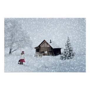 Christmas Snow at the Cabin Poster