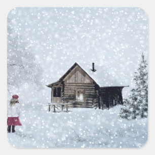 Christmas Snow at the Cabin Square Sticker
