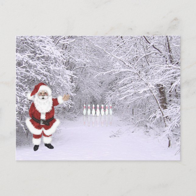 Christmas snow bowling holiday postcard (Front)