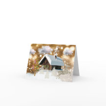 Christmas Snow Cottage Golden Bokeh