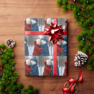 Christmas Snow Couple Hugging in Winter Forest Wrapping Paper