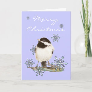 Christmas Snow & Cute Chickadee Bird Holiday Card