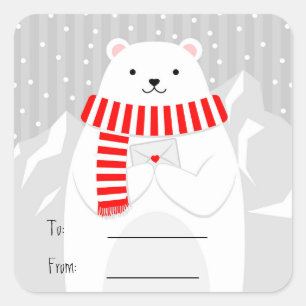 Christmas Snow Cute Polar Bear Animal Square Sticker