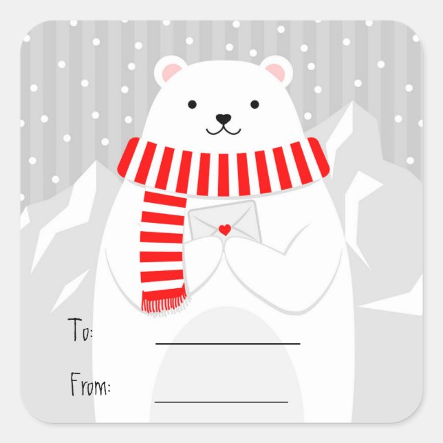 Christmas Snow Cute Polar Bear Animal Square Sticker (Front)